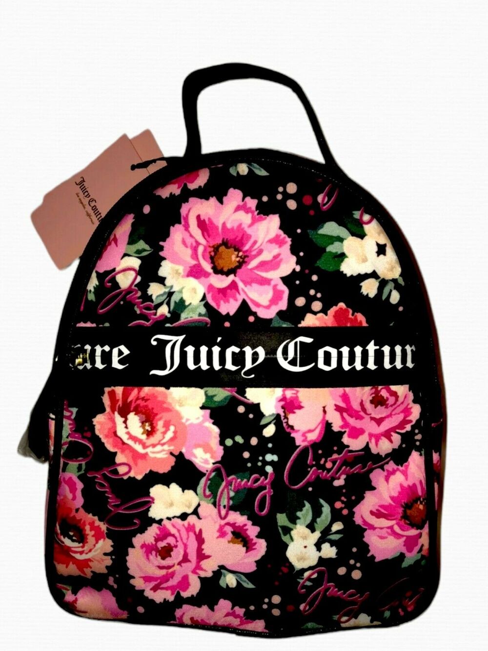 NWT Juicy Couture PICK UR PETAL Black Pink ZIP SAYS IT ALL Floral BACKPACK Purse